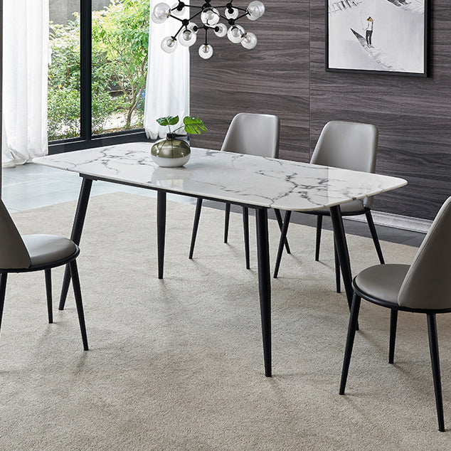 White Top Table with 4 Metal Legs Industrial Rectangle Dining Table 59.1"L x 31.5"W x 29.5"H Without Chairs Clearhalo 'Dining Tables & Seating' 'Dining Tables' 'dining_table' 'furn' 'furn_dining_table' 'Furniture' 'Kitchen & Dining Furniture' 6463934
