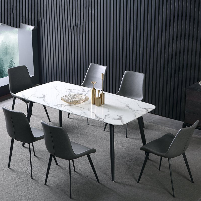 White Top Table with 4 Metal Legs Industrial Rectangle Dining Table 55.1"L x 31.5"W x 29.5"H Without Chairs Clearhalo 'Dining Tables & Seating' 'Dining Tables' 'dining_table' 'furn' 'furn_dining_table' 'Furniture' 'Kitchen & Dining Furniture' 6463935