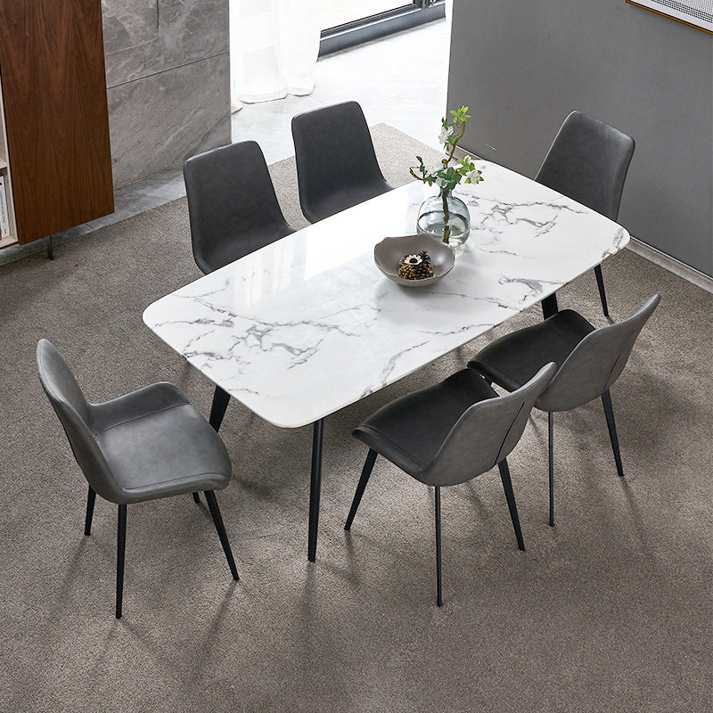 White Top Table with 4 Metal Legs Industrial Rectangle Dining Table 70.9"L x 35.4"W x 29.5"H Without Chairs Clearhalo 'Dining Tables & Seating' 'Dining Tables' 'dining_table' 'furn' 'furn_dining_table' 'Furniture' 'Kitchen & Dining Furniture' 6463936