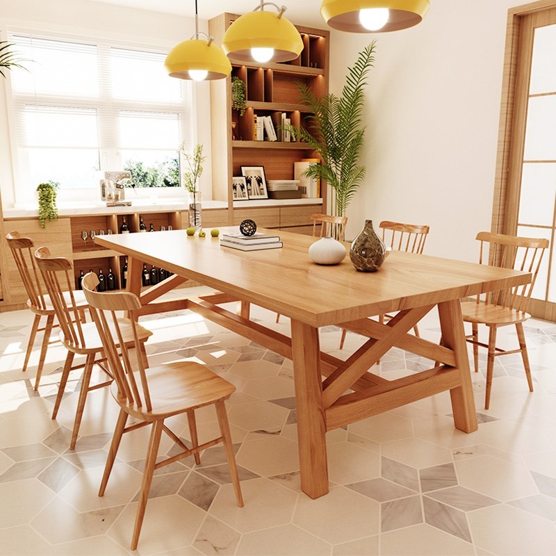 Natural Finish Pine Wood Dinette Table Traditional Luxury Rectangle Dining Table