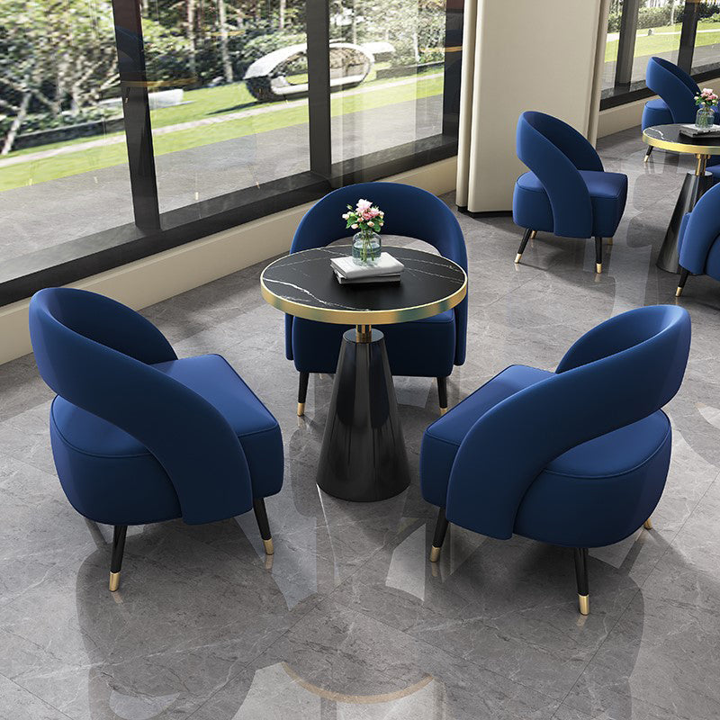 Black Dining Set for Home 1/3/4 Pieces Modern Round Table Set 4 Pieces: Table, 3 Blue Chairs Clearhalo 'Dining Room Sets' 'Dining Tables & Seating' 'dining_room_set' 'furn' 'furn_dining_room_set' 'Furniture' 'Kitchen & Dining Furniture' 6464019