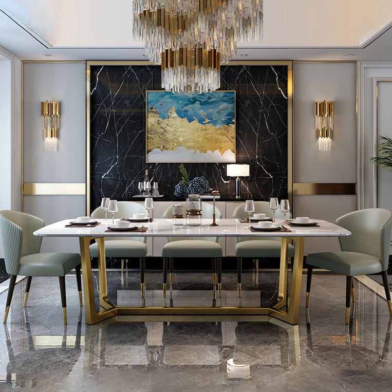 Modern 1/2/5/6/7 Pieces Dining Set Rectangle Stone Dining Table Set for Home 6 Pieces: Table, 5 Chairs Clearhalo 'Dining Room Sets' 'Dining Tables & Seating' 'dining_room_set' 'furn' 'furn_dining_room_set' 'Furniture' 'Kitchen & Dining Furniture' 6464123