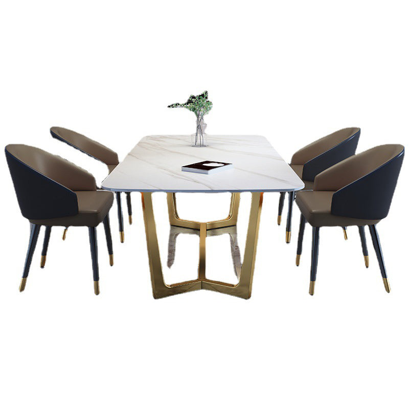 Modern 1/2/5/6/7 Pieces Dining Set Rectangle Stone Dining Table Set for Home 5 Pieces: White Table, 4 Brown Chairs Clearhalo 'Dining Room Sets' 'Dining Tables & Seating' 'dining_room_set' 'furn' 'furn_dining_room_set' 'Furniture' 'Kitchen & Dining Furniture' 6464133