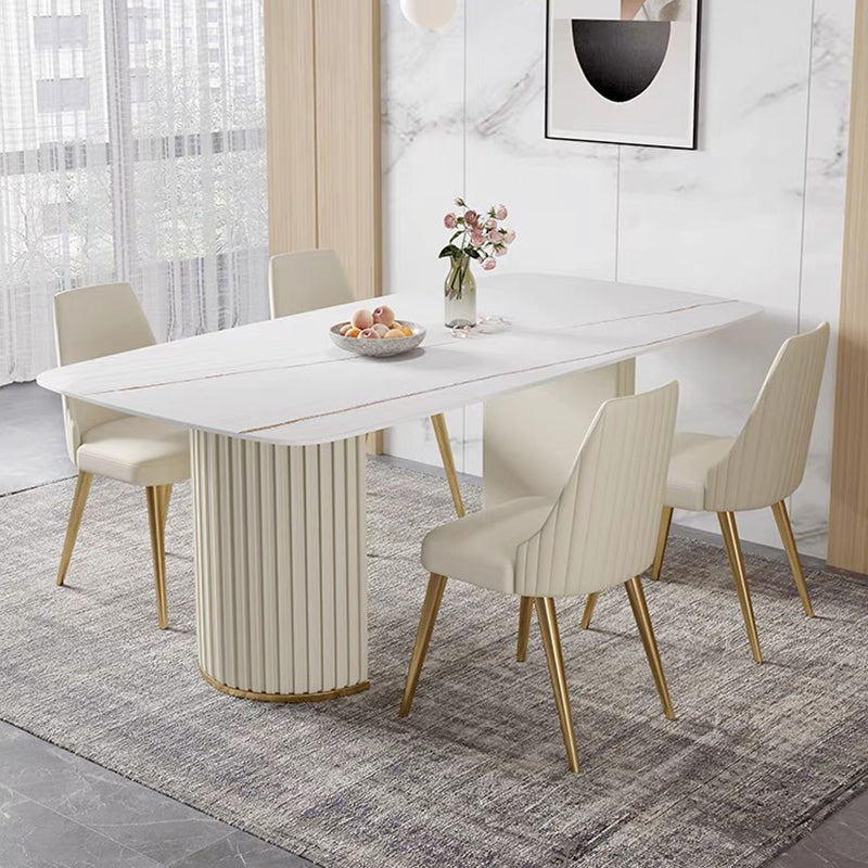 White Glam Dinette Set for Dining Room 1/4/5/7 Pieces Stone Top Dining Table Set Clearhalo 'Dining Room Sets' 'Dining Tables & Seating' 'dining_room_set' 'furn' 'furn_dining_room_set' 'Furniture' 'Kitchen & Dining Furniture' 6464310