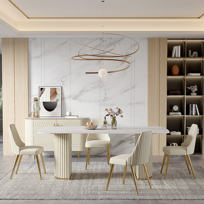 White Glam Dinette Set for Dining Room 1/4/5/7 Pieces Stone Top Dining Table Set Clearhalo 'Dining Room Sets' 'Dining Tables & Seating' 'dining_room_set' 'furn' 'furn_dining_room_set' 'Furniture' 'Kitchen & Dining Furniture' 6464311