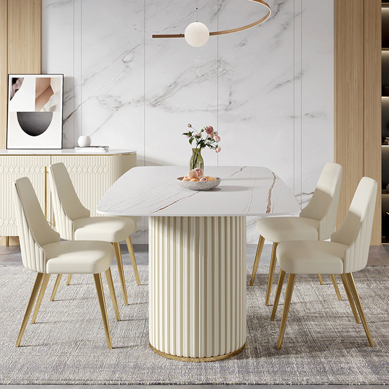 White Glam Dinette Set for Dining Room 1/4/5/7 Pieces Stone Top Dining Table Set 5 Pieces: Table, 4 Chairs Clearhalo 'Dining Room Sets' 'Dining Tables & Seating' 'dining_room_set' 'furn' 'furn_dining_room_set' 'Furniture' 'Kitchen & Dining Furniture' 6464312