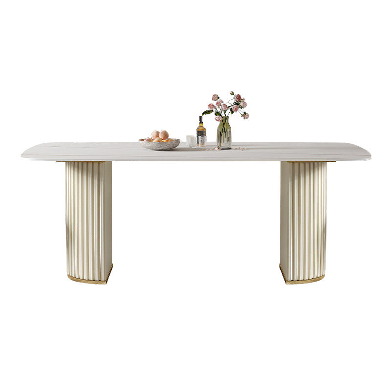 White Glam Dinette Set for Dining Room 1/4/5/7 Pieces Stone Top Dining Table Set Clearhalo 'Dining Room Sets' 'Dining Tables & Seating' 'dining_room_set' 'furn' 'furn_dining_room_set' 'Furniture' 'Kitchen & Dining Furniture' 6464313