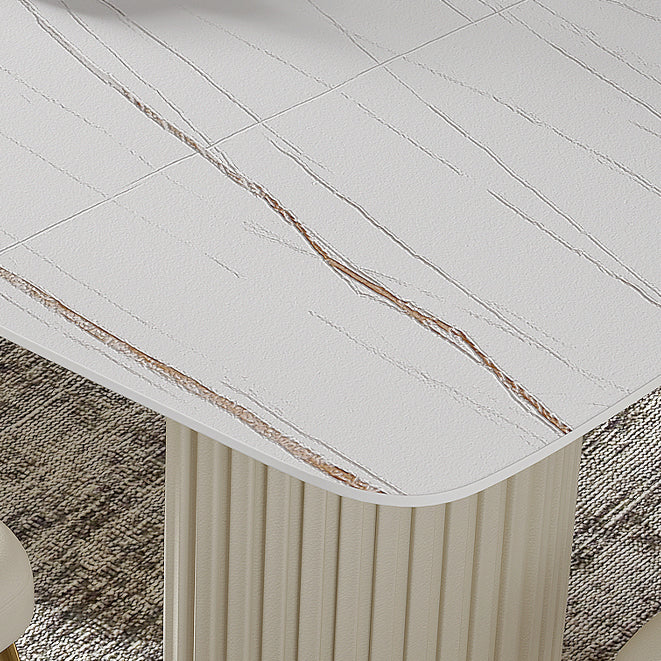 White Glam Dinette Set for Dining Room 1/4/5/7 Pieces Stone Top Dining Table Set Clearhalo 'Dining Room Sets' 'Dining Tables & Seating' 'dining_room_set' 'furn' 'furn_dining_room_set' 'Furniture' 'Kitchen & Dining Furniture' 6464314