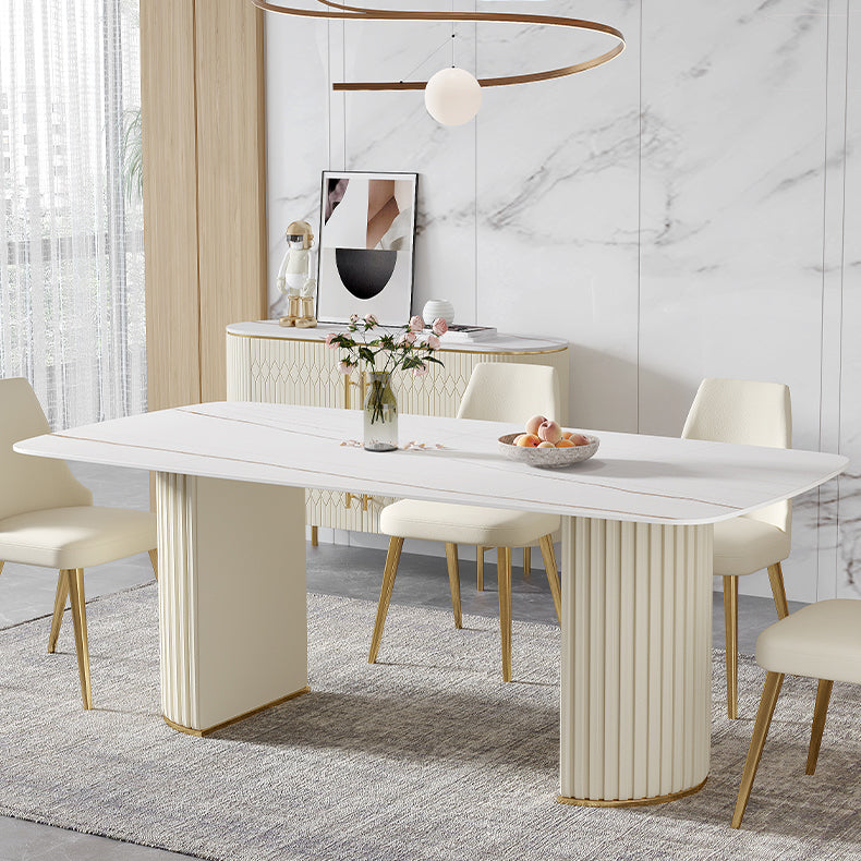 White Glam Dinette Set for Dining Room 1/4/5/7 Pieces Stone Top Dining Table Set Clearhalo 'Dining Room Sets' 'Dining Tables & Seating' 'dining_room_set' 'furn' 'furn_dining_room_set' 'Furniture' 'Kitchen & Dining Furniture' 6464318