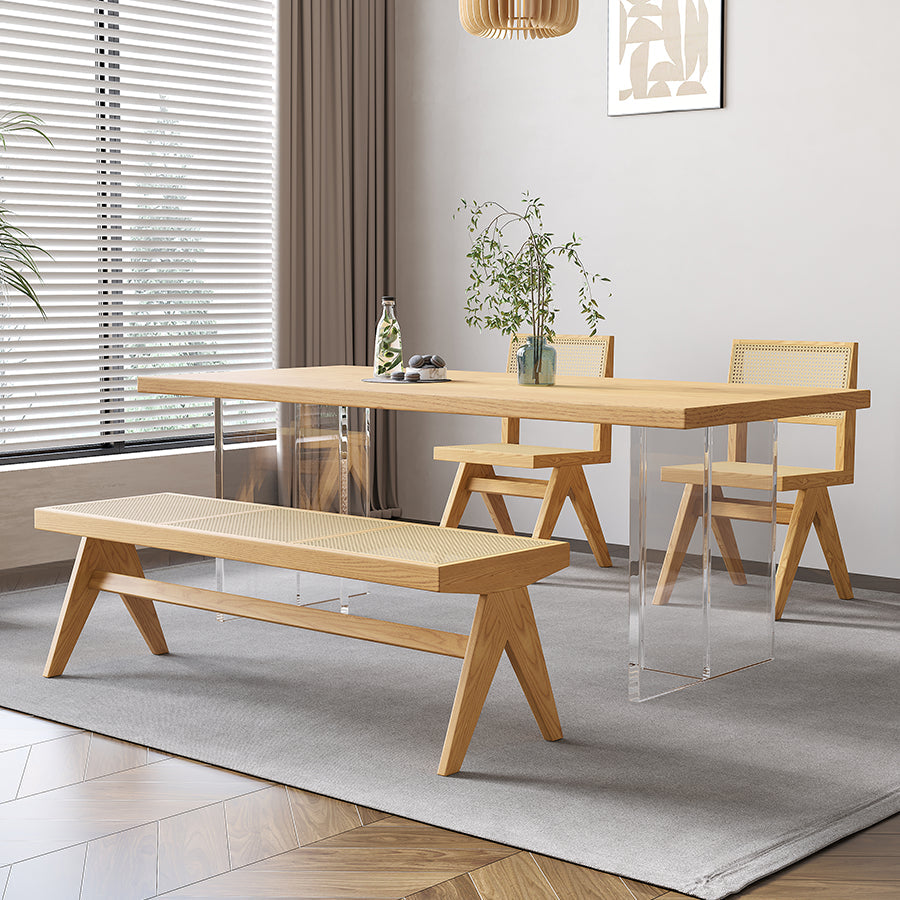 Solid Wood Dining Table Set with Acrylic Base 1/2/4/5 Pieces Dinette Set for Kitchen 4 Pieces: Table, 2 Chairs, 1 Bench Clearhalo 'Dining Room Sets' 'Dining Tables & Seating' 'dining_room_set' 'furn' 'furn_dining_room_set' 'Furniture' 'Kitchen & Dining Furniture' 6464328