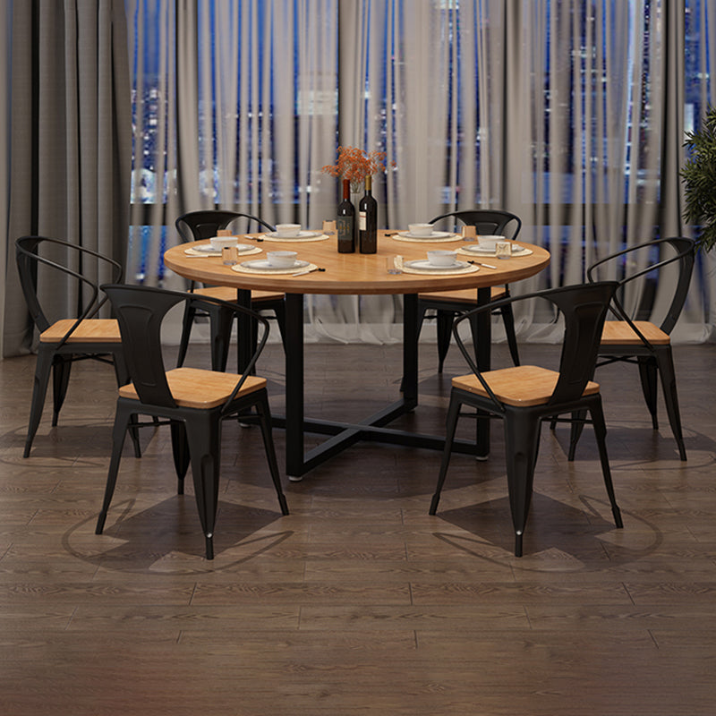 Contemporary 1/4/5/7 Pieces Furniture Round Solid Wood Dining Table Set in Brown Clearhalo 'Dining Room Sets' 'Dining Tables & Seating' 'dining_room_set' 'furn' 'furn_dining_room_set' 'Furniture' 'Kitchen & Dining Furniture' 6464353