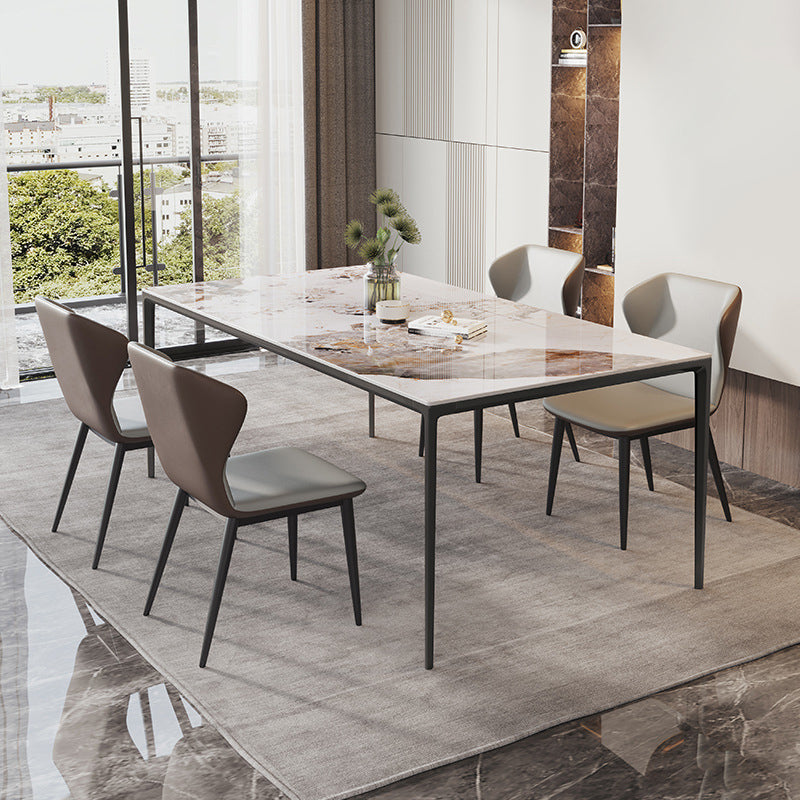 Modern Stone Dining Table Set 1/2/3/5/7 Pieces Dining Set with Solid Back Chairs