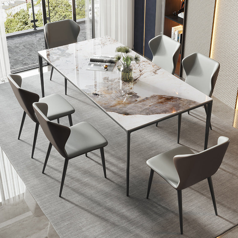 Modern Stone Dining Table Set 1/2/3/5/7 Pieces Dining Set with Solid Back Chairs