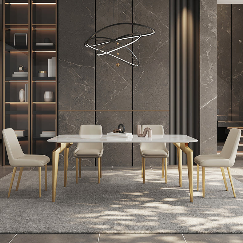 Glam Dining Table Set 1/5/7 Pcs Sintered Stone and Metal Dining Table with Armless Chairs Dining Room Sets 4 Piece Set Clearhalo 'Dining Room Sets' 'Dining Tables & Seating' 'dining_room_set' 'furn' 'furn_dining_room_set' 'Furniture' 'Kitchen & Dining Furniture' 6464578