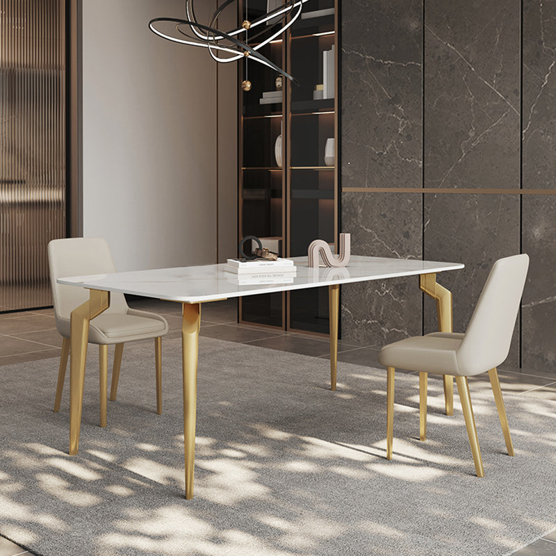 Glam Dining Table Set 1/5/7 Pcs Sintered Stone and Metal Dining Table with Armless Chairs Clearhalo 'Dining Room Sets' 'Dining Tables & Seating' 'dining_room_set' 'furn' 'furn_dining_room_set' 'Furniture' 'Kitchen & Dining Furniture' 6464586