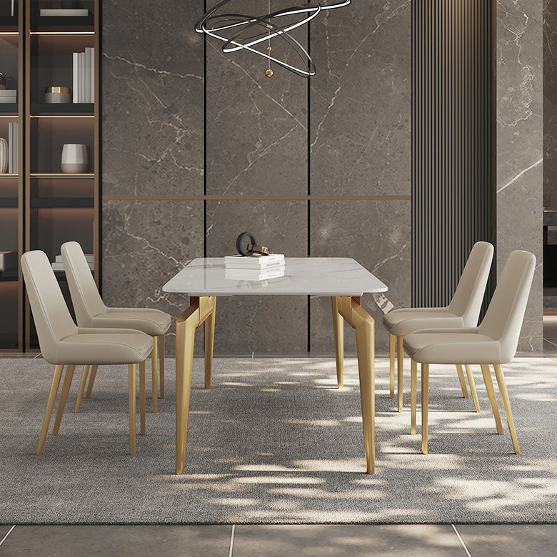 Glam Dining Table Set 1/5/7 Pcs Sintered Stone and Metal Dining Table with Armless Chairs Clearhalo 'Dining Room Sets' 'Dining Tables & Seating' 'dining_room_set' 'furn' 'furn_dining_room_set' 'Furniture' 'Kitchen & Dining Furniture' 6464588
