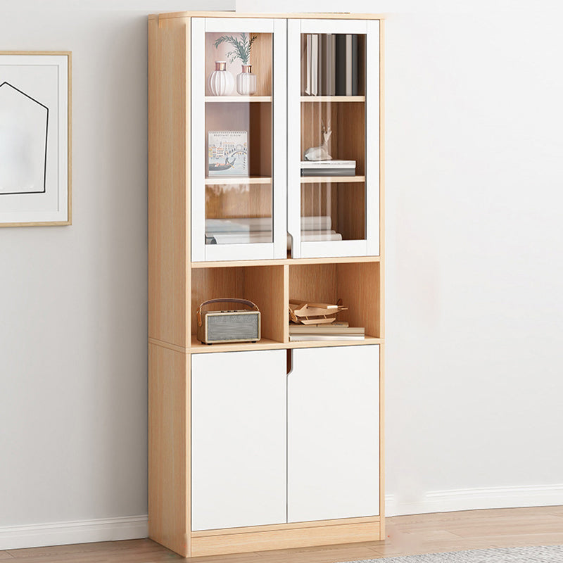 Contemporary Filing Cabinet Storage Shelves Glass Detail Wood File Cabinet 23.6"L x 11.8"W x 72.0"H Wood Glass Clearhalo 'Filing Cabinets' 'filling_cabinets' 'furn' 'furn_filling_cabinets' 'Furniture' 'Office Furniture' 6466851