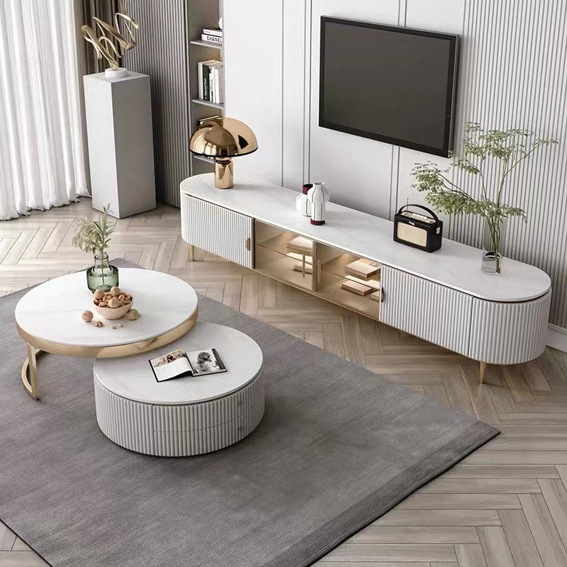 Contemporary Enclosed Storage TV Console Stone TV Stand Console with Legs Clearhalo 'furn' 'furn_tv_stands_entertainment_centers' 'Furniture' 'Living Room Furniture' 'TV Stands & Entertainment Centers' 'TV Stands & Media Storage Furniture' 'tv_stands_entertainment_centers' 6468491