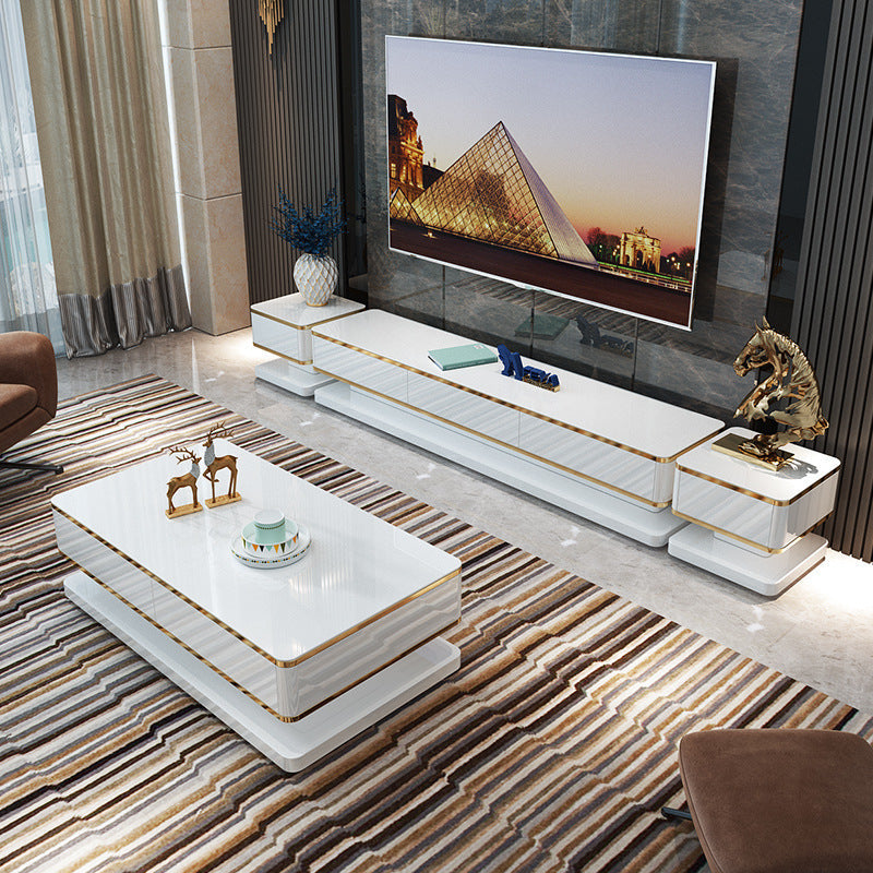 Glam Glass Stand Console Enclosed Storage Media Console with Drawers Clearhalo 'furn' 'furn_tv_stands_entertainment_centers' 'Furniture' 'Living Room Furniture' 'TV Stands & Entertainment Centers' 'TV Stands & Media Storage Furniture' 'tv_stands_entertainment_centers' 6468591