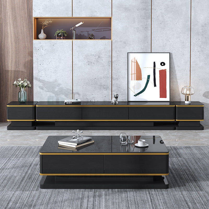 Glam Glass Stand Console Enclosed Storage Media Console with Drawers Clearhalo 'furn' 'furn_tv_stands_entertainment_centers' 'Furniture' 'Living Room Furniture' 'TV Stands & Entertainment Centers' 'TV Stands & Media Storage Furniture' 'tv_stands_entertainment_centers' 6468592