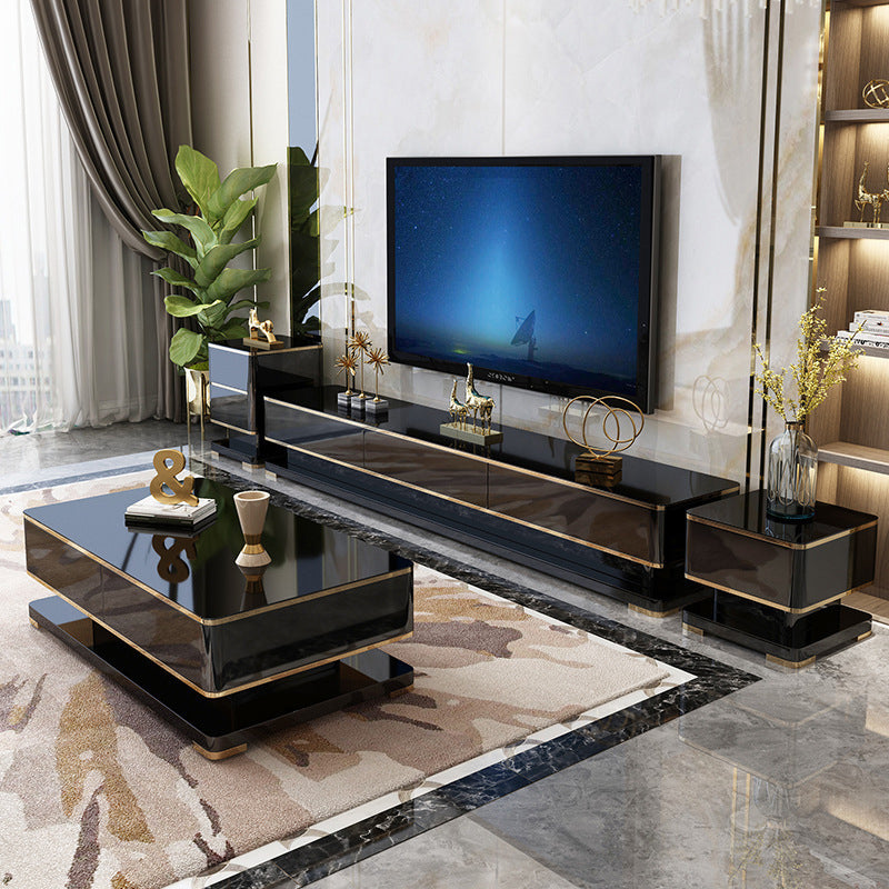 Glam Glass Stand Console Enclosed Storage Media Console with Drawers Clearhalo 'furn' 'furn_tv_stands_entertainment_centers' 'Furniture' 'Living Room Furniture' 'TV Stands & Entertainment Centers' 'TV Stands & Media Storage Furniture' 'tv_stands_entertainment_centers' 6468599