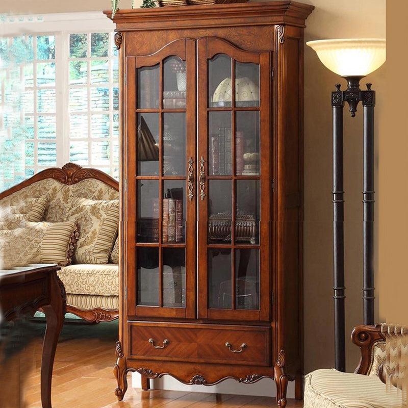 Traditional Birch Display Stand Glass Doors Standard Display Cabinet for Living Room 41.3"L x 15"W x 78.7"H Brown Clearhalo 'Display & China Cabinets' 'display_china_cabinets' 'furn' 'furn_display_china_cabinets' 'Furniture' 'Kitchen & Dining Furniture' 6468948