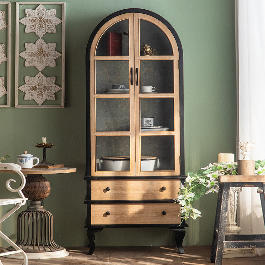 伝統的な松のディスプレイスタンドガラスドアリビングルーム用の収納キャビネット