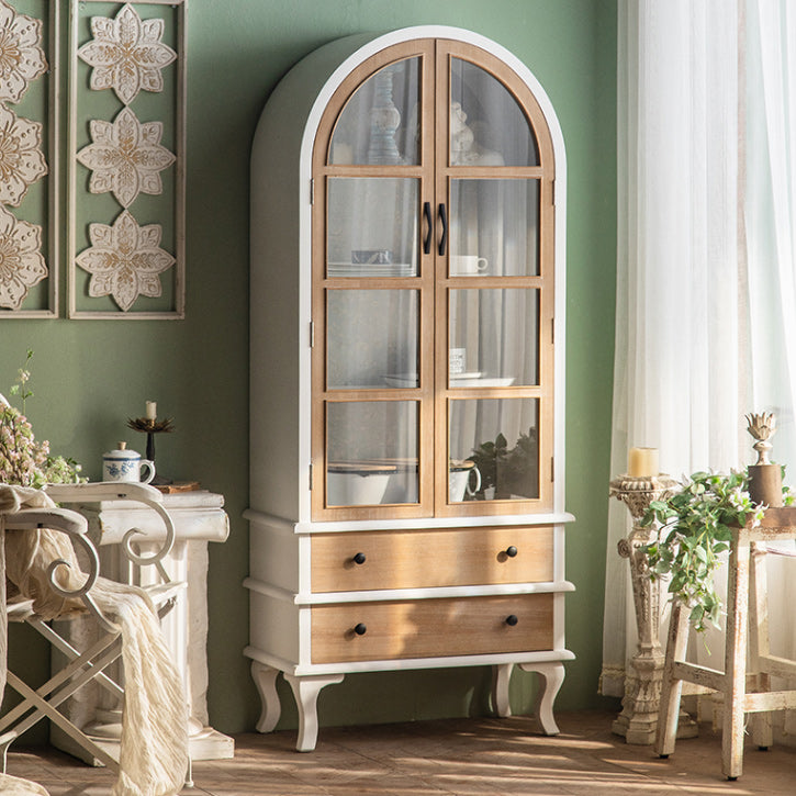 伝統的な松のディスプレイスタンドガラスドアリビングルーム用の収納キャビネット