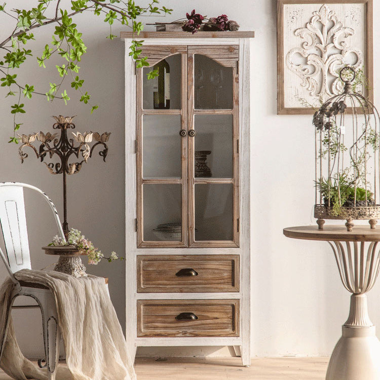伝統的な松のディスプレイスタンドガラスドアリビングルーム用の収納キャビネット