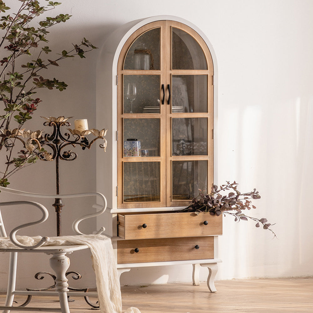 伝統的な松のディスプレイスタンドガラスドアリビングルーム用の収納キャビネット