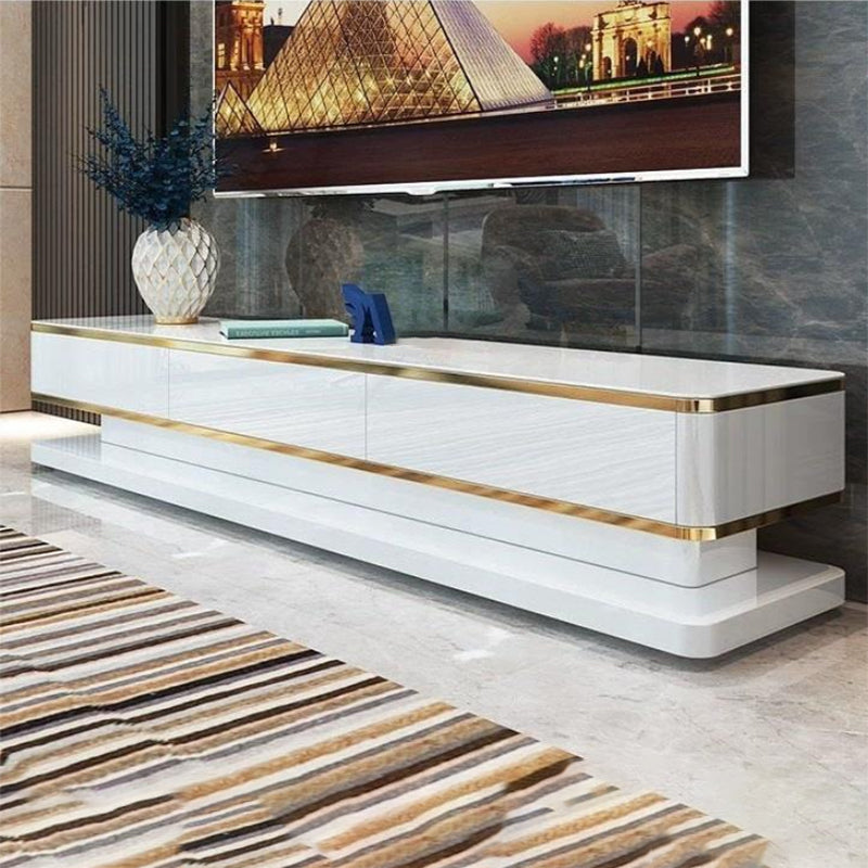 Glam Glass Stand Console Enclosed Storage Media Console with Drawers White Clearhalo 'furn' 'furn_tv_stands_entertainment_centers' 'Furniture' 'Living Room Furniture' 'TV Stands & Entertainment Centers' 'TV Stands & Media Storage Furniture' 'tv_stands_entertainment_centers' 6469124