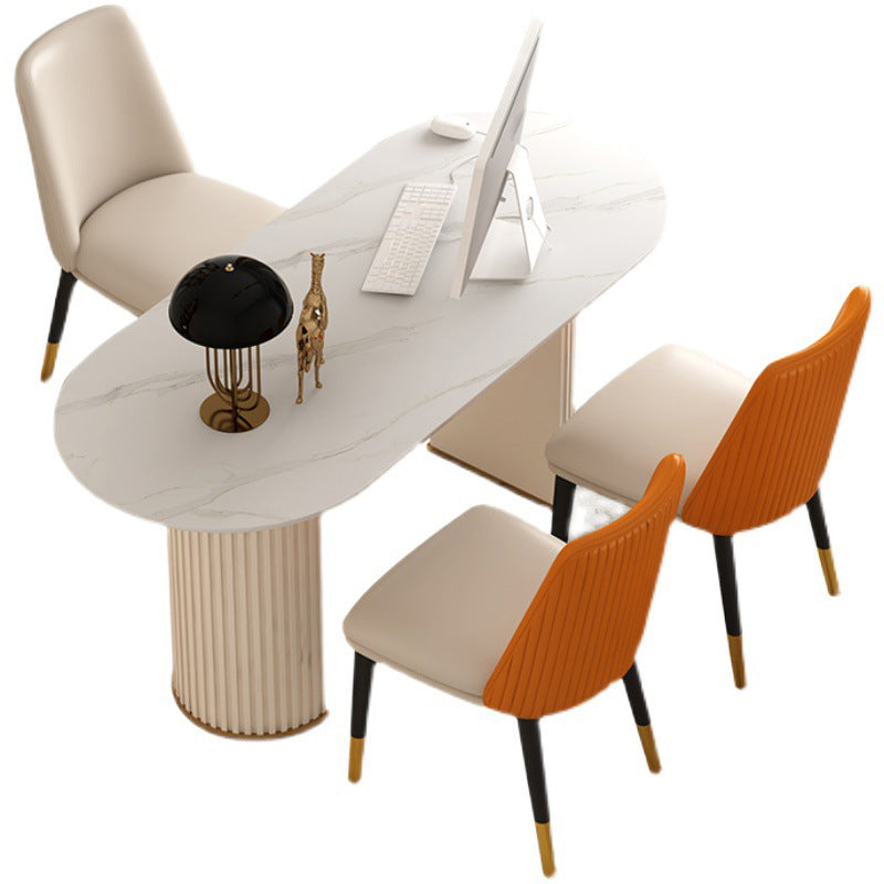 Bureau de bureau d'écriture ovale contemporain Bureau de bureau en blanc avec des jambes