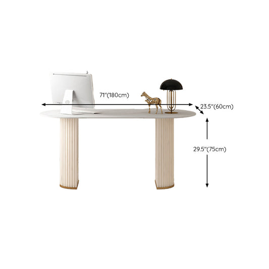 Bureau de bureau d'écriture ovale contemporain Bureau de bureau en blanc avec des jambes