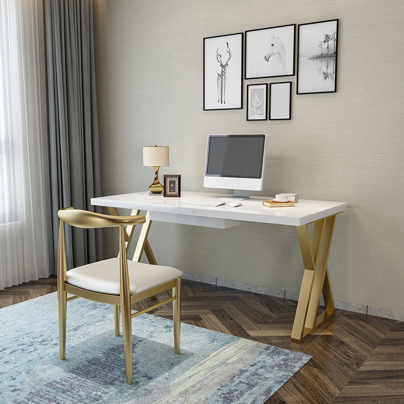 Wooden Rectangular Writing Desk Glam 29.53" Tall Office Desk with Iron Legs Drawers Clearhalo 'furn' 'furn_office_desk' 'Furniture' 'Office Desks' 'Office Furniture' 'office_desk' 6471391