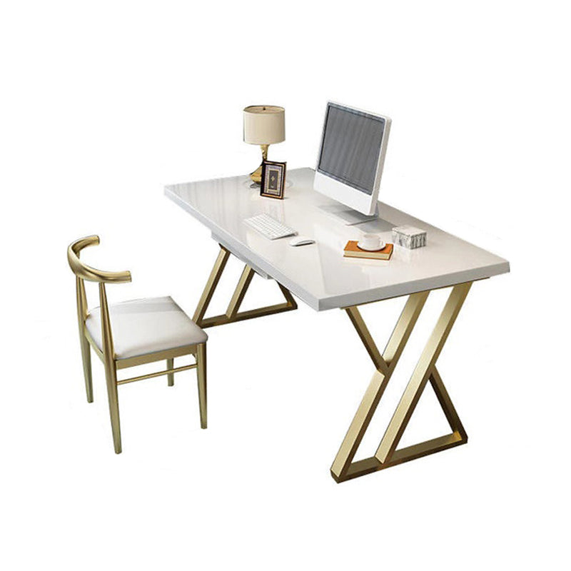 Wooden Rectangular Writing Desk Glam 29.53" Tall Office Desk with Iron Legs Clearhalo 'furn' 'furn_office_desk' 'Furniture' 'Office Desks' 'Office Furniture' 'office_desk' 6471395