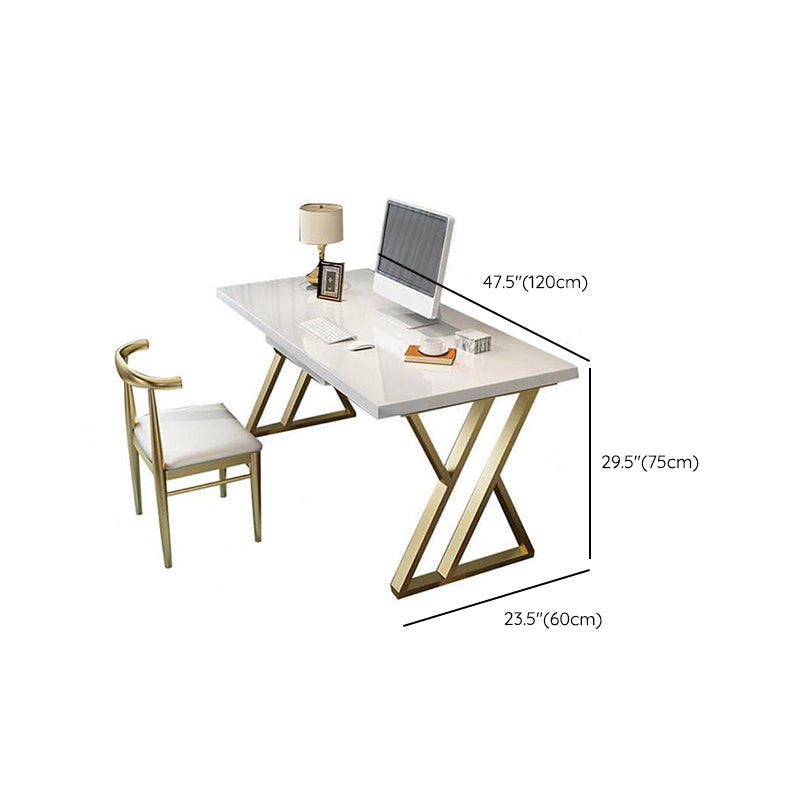 Wooden Rectangular Writing Desk Glam 29.53" Tall Office Desk with Iron Legs Clearhalo 'furn' 'furn_office_desk' 'Furniture' 'Office Desks' 'Office Furniture' 'office_desk' 6471402