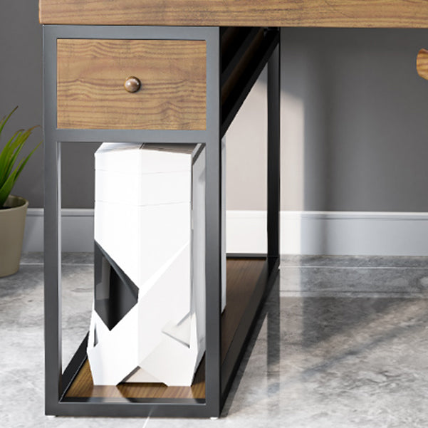 Rechthoekige massief hout schrijfde bureau industrieel met metalen benen