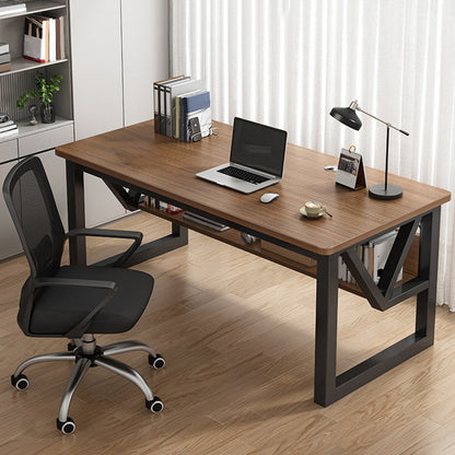 Industrial Curved Office Desk Antique Finish Computer Desk with Metal Legs Black Clearhalo 'furn' 'furn_office_desk' 'Furniture' 'Office Desks' 'Office Furniture' 'office_desk' 6471491