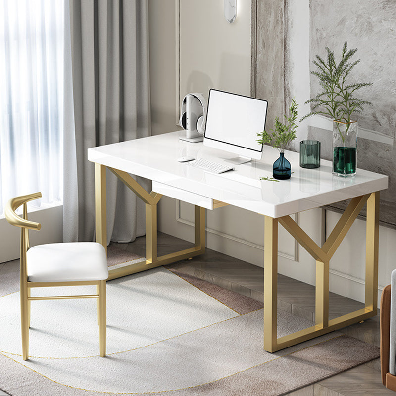 Glam Solid Wood Office Desk Sled Base 29.53 "Tall Writing Desk