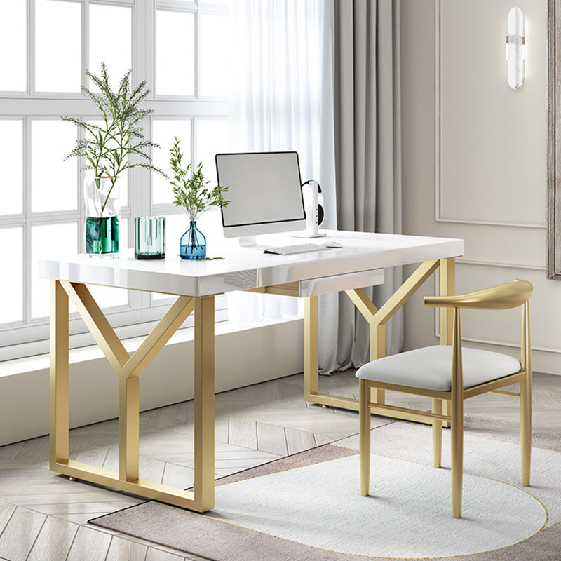 Glam Solid Wood Office Desk Sled Base 29.53 "Tall Writing Desk