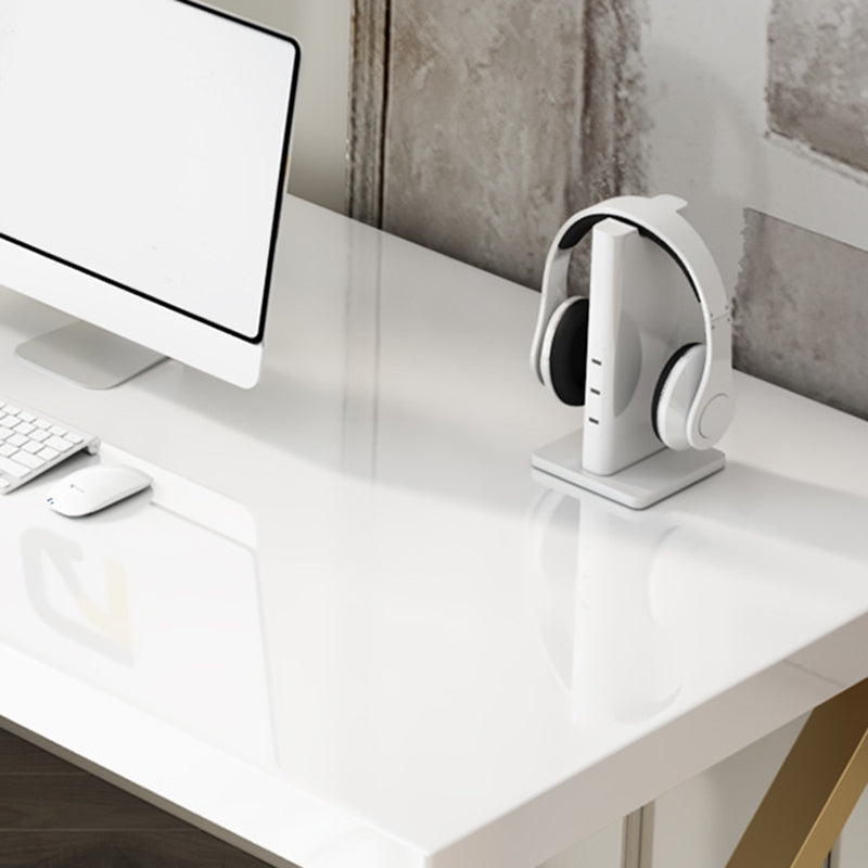 Glam Solid Wood Office Desk Sled Base 29.53 "Tall Writing Desk