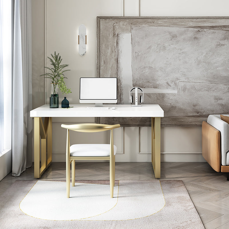 Glam Solid Wood Office Desk Sled Base 29.53 "Tall Writing Desk