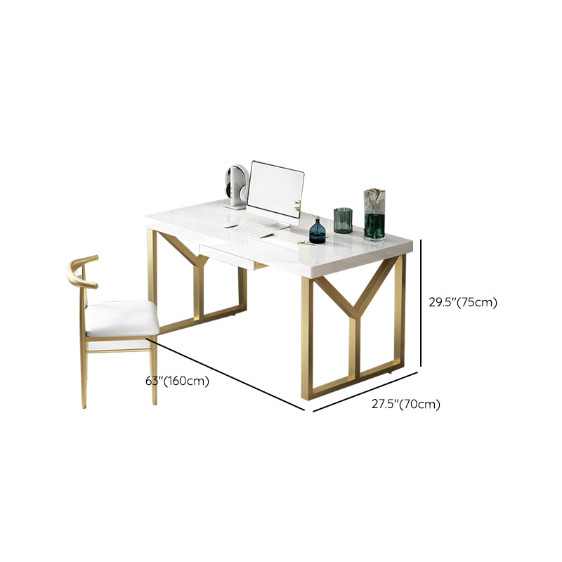 Glam Solid Wood Office Desk Sled Base 29.53 "Tall Writing Desk