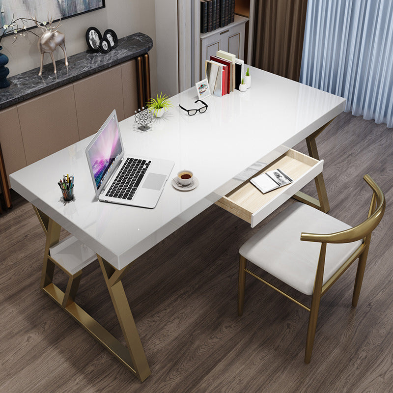 Solid Wood Rectangular Writing Desk 29.53-inch Tall Office Desk with Shelf 63"L x 27.6"W x 29.5"H Drawers Clearhalo 'furn' 'furn_office_desk' 'Furniture' 'Office Desks' 'Office Furniture' 'office_desk' 6471527