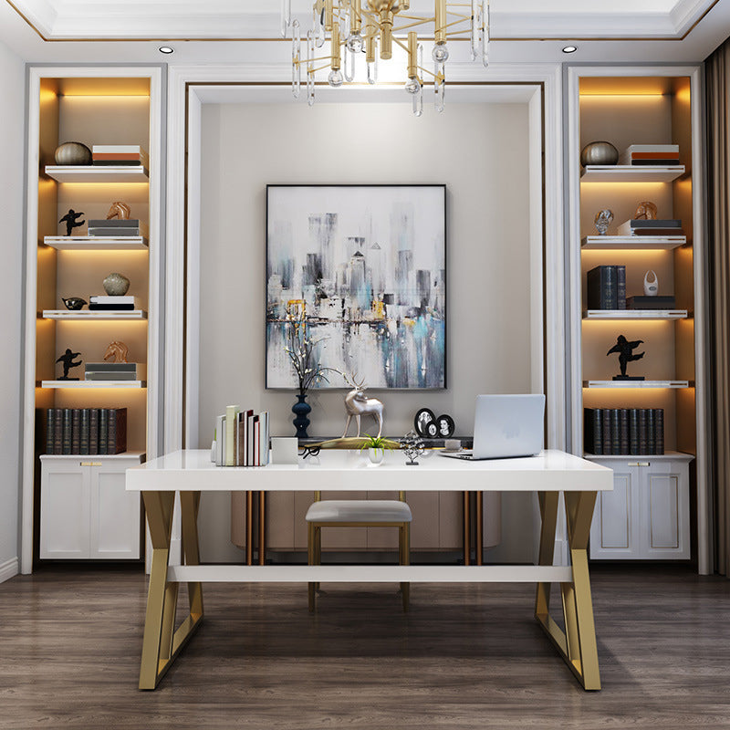 Solid Wood Rectangular Writing Desk 29.53-inch Tall Office Desk with Shelf Clearhalo 'furn' 'furn_office_desk' 'Furniture' 'Office Desks' 'Office Furniture' 'office_desk' 6471535