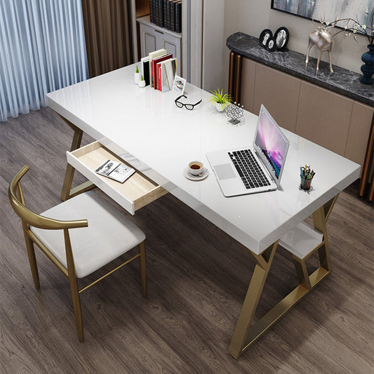 Solid Wood Rectangular Writing Desk 29.53-inch Tall Office Desk with Shelf Clearhalo 'furn' 'furn_office_desk' 'Furniture' 'Office Desks' 'Office Furniture' 'office_desk' 6471536