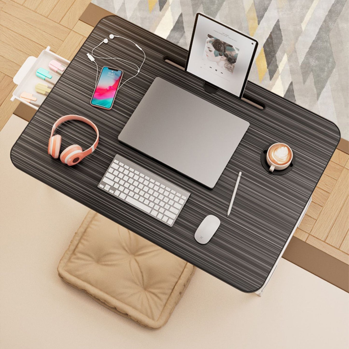 Contemporary Engineered Wood Writing Desk Bedroom Office Desk with White Legs Clearhalo 'furn' 'furn_office_desk' 'Furniture' 'Office Desks' 'Office Furniture' 'office_desk' 6471563