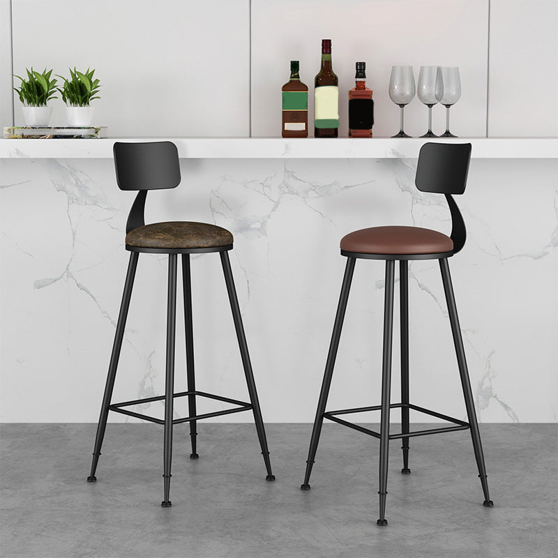 Modern Backrest Armless Counter Stool Iron Bar Stool with Leather Cushion for Dining Room Clearhalo 'Bar Furniture' 'Bar Stools' 'bar_stools' 'furn' 'furn_bar_stools' 'Furniture' 'Kitchen & Dining Furniture' 6471632