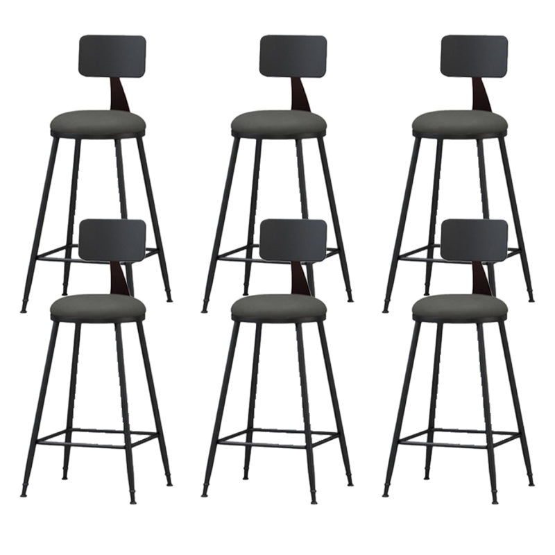 Modern Backrest Armless Counter Stool Iron Bar Stool with Leather Cushion for Dining Room Grey 6 Piece Set Counter Stool(26"H) Clearhalo 'Bar Furniture' 'Bar Stools' 'bar_stools' 'furn' 'furn_bar_stools' 'Furniture' 'Kitchen & Dining Furniture' 6471654