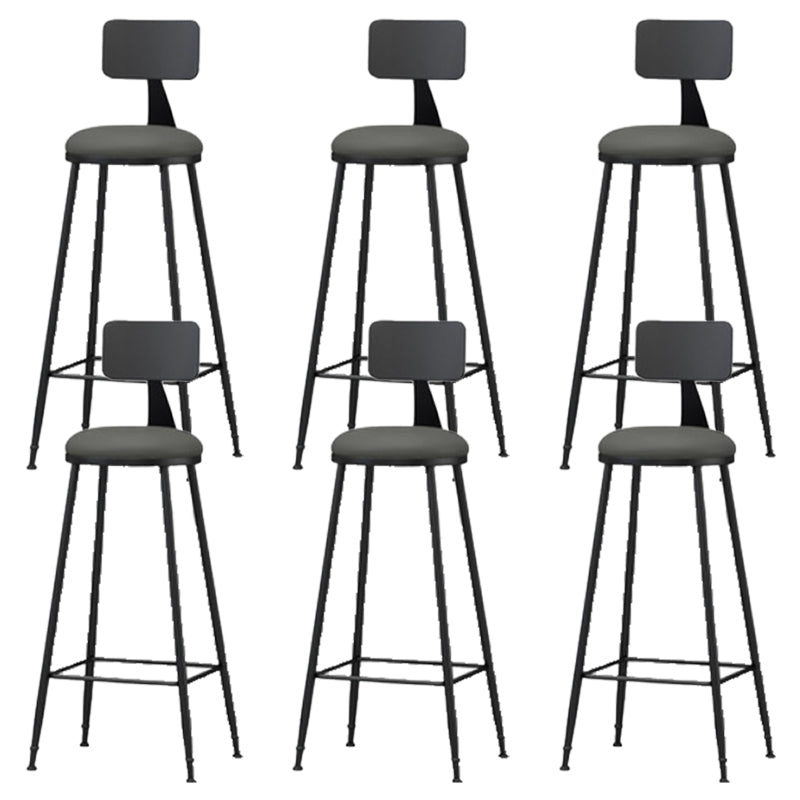 Modern Backrest Armless Counter Stool Iron Bar Stool with Leather Cushion for Dining Room Grey 6 Piece Set Bar Stool(30"H) Clearhalo 'Bar Furniture' 'Bar Stools' 'bar_stools' 'furn' 'furn_bar_stools' 'Furniture' 'Kitchen & Dining Furniture' 6471659